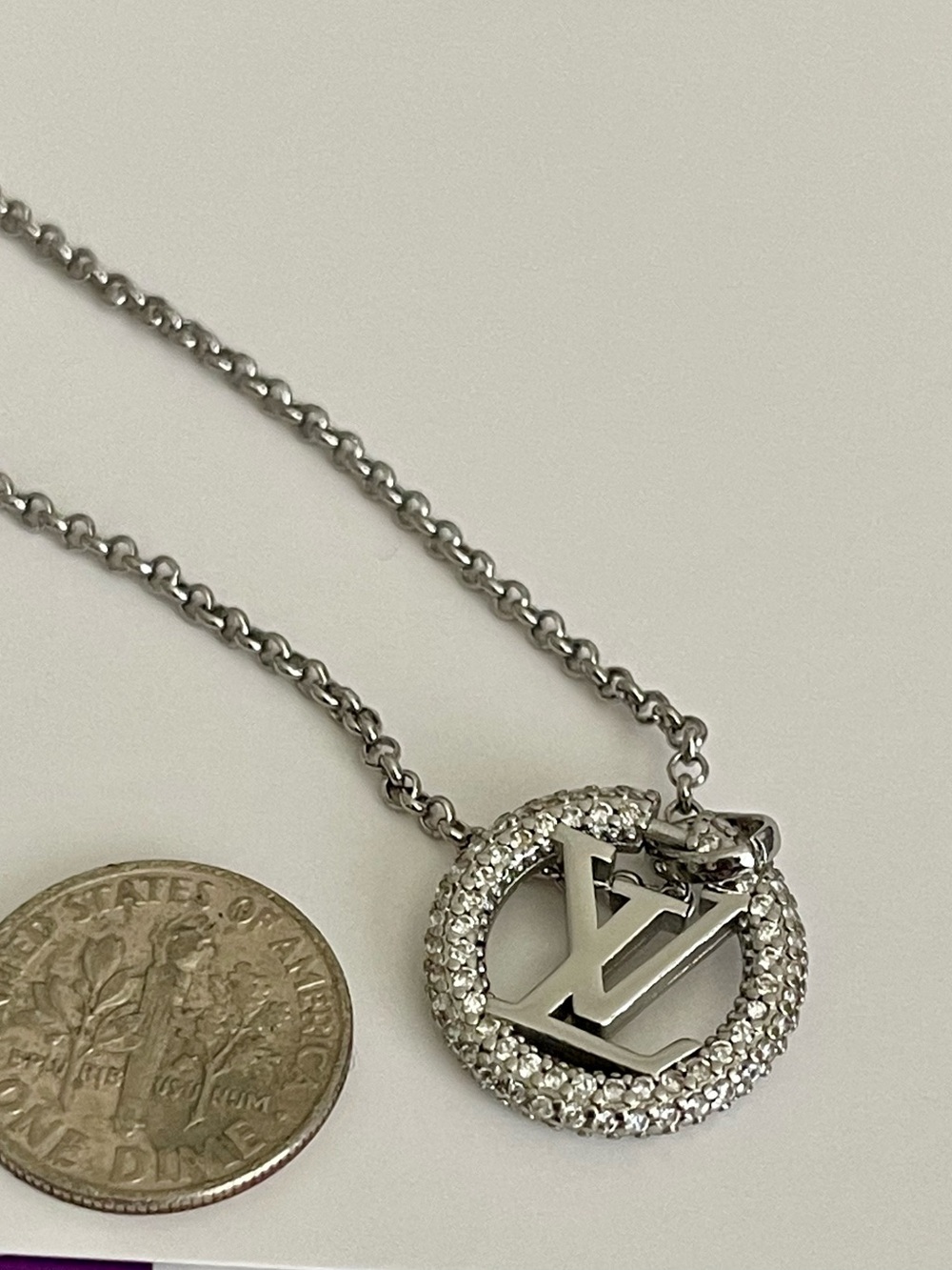 Petite Silver LV Necklace - Picture 3 of 3